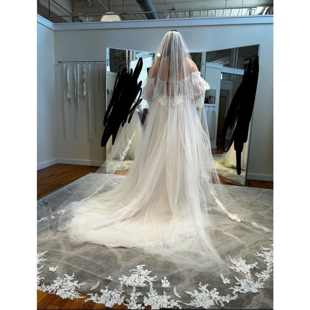 New 118 in Extra Long Bridal Veil Wedding Lace Trim Floral Cathedral True White